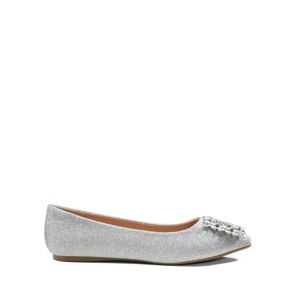Rhinestone Square Buckle Flats - SILVER-GLITTER - 4